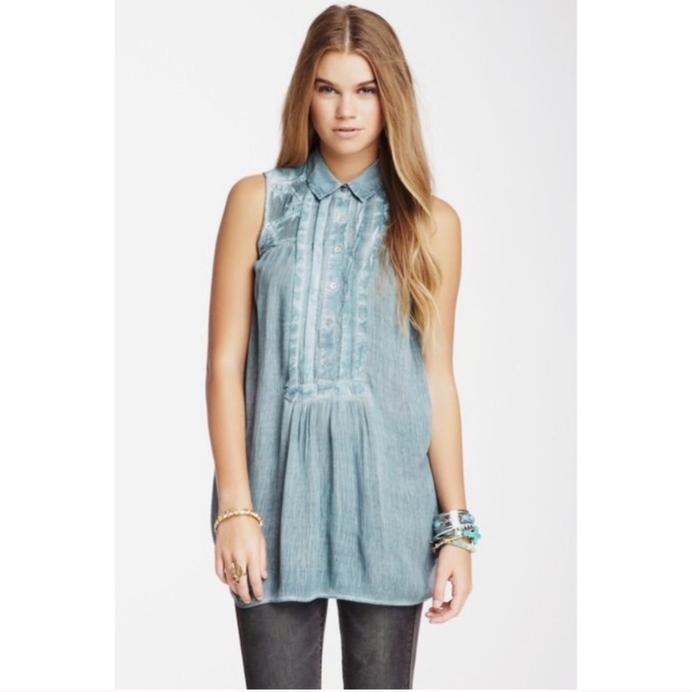 Free People Sleeveless Crinkle Tunic Tank | S